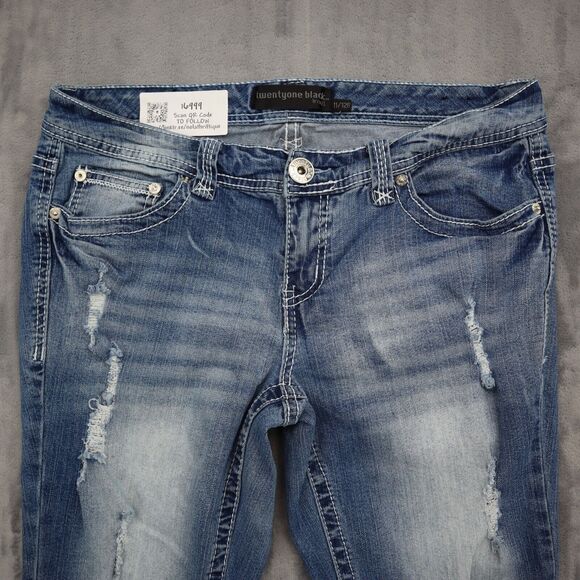 Twentyone Black by RU21 Pants Womens 12 Blue Denim Slimboot Distressed Jeans - Picture 10 of 16